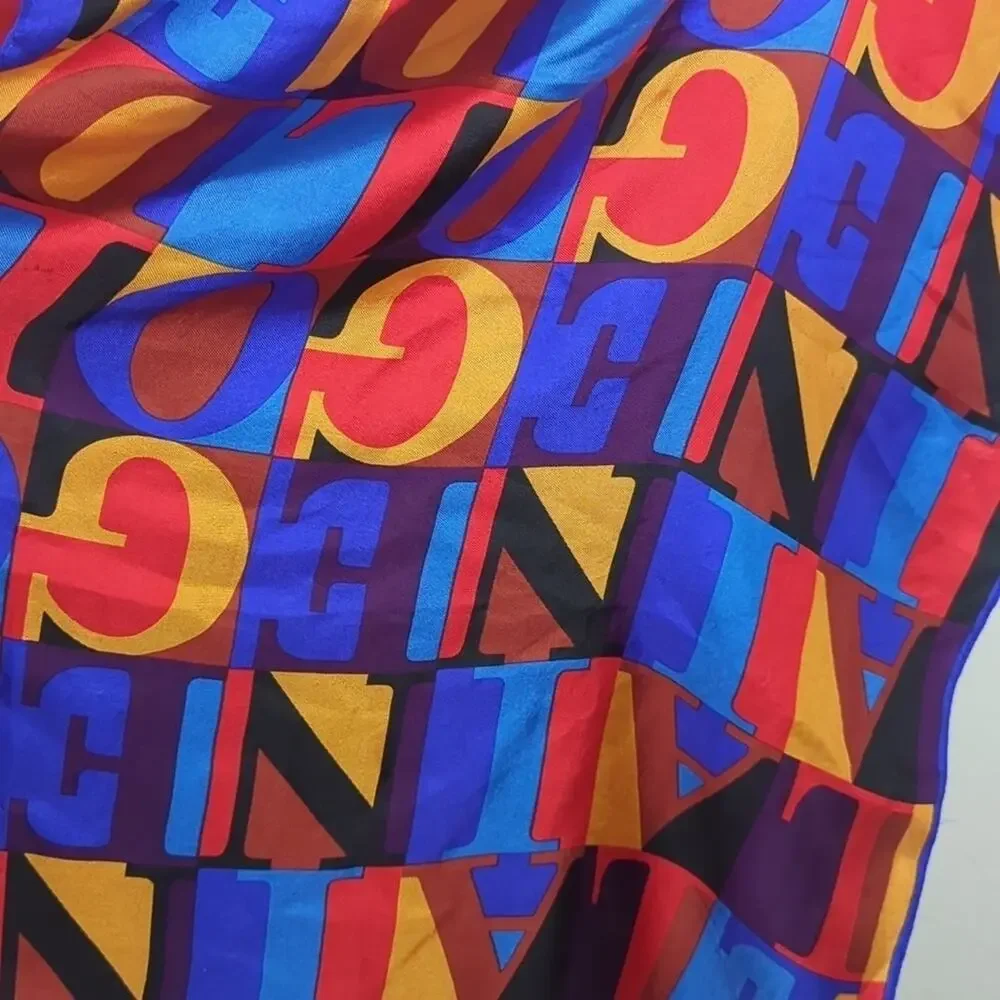 Elaine Gold Branded Vintage Silk Scarf Bright Colorful Color Block